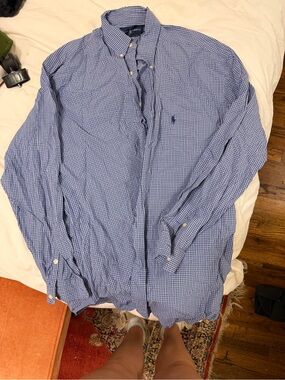 Ralph Lauren Blue and White Checked Button-Down Shirt
